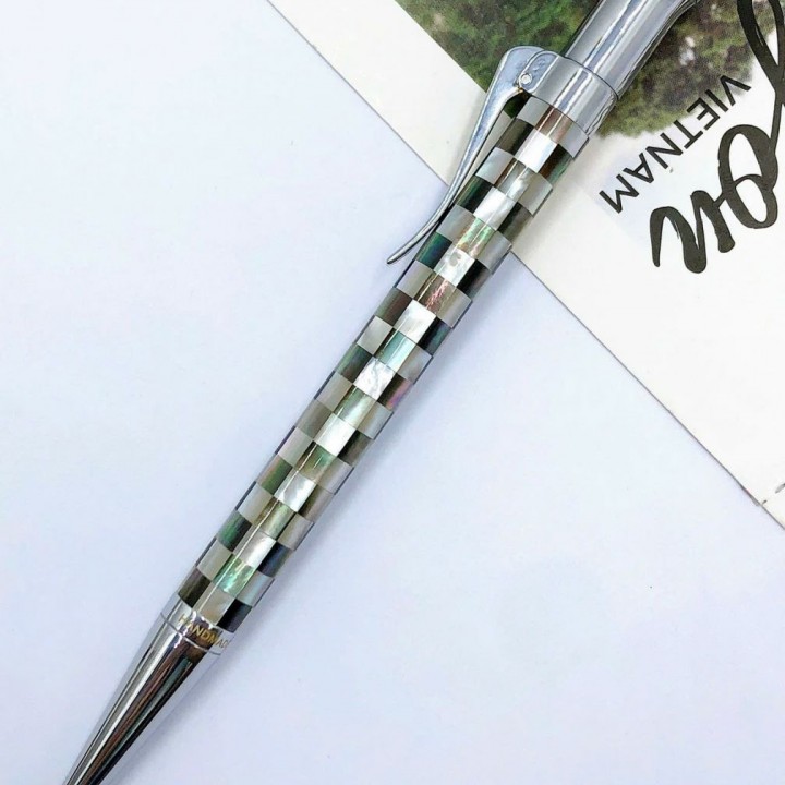 White and Black Pearl Signature Pen--White Gold plated-VISIONARY